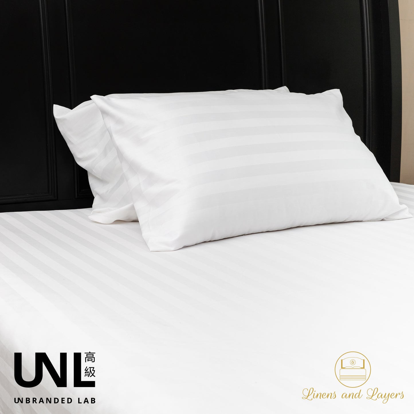 Unbranded Lab Bedding Set / Fitted Sheet / Bed Sheet / White Stripes Sheet with Pillowcase - 250 Thread Count