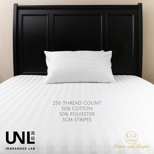 Unbranded Lab Bedding Set / Fitted Sheet / Bed Sheet / White Stripes Sheet with Pillowcase - 250 Thread Count
