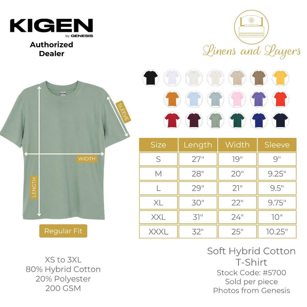 KIGEN #5700 by Genesis Clothing Unisex Soft Hybrid Cotton T-Shirt (200 GSM) - Regular Fit - S to 3XL