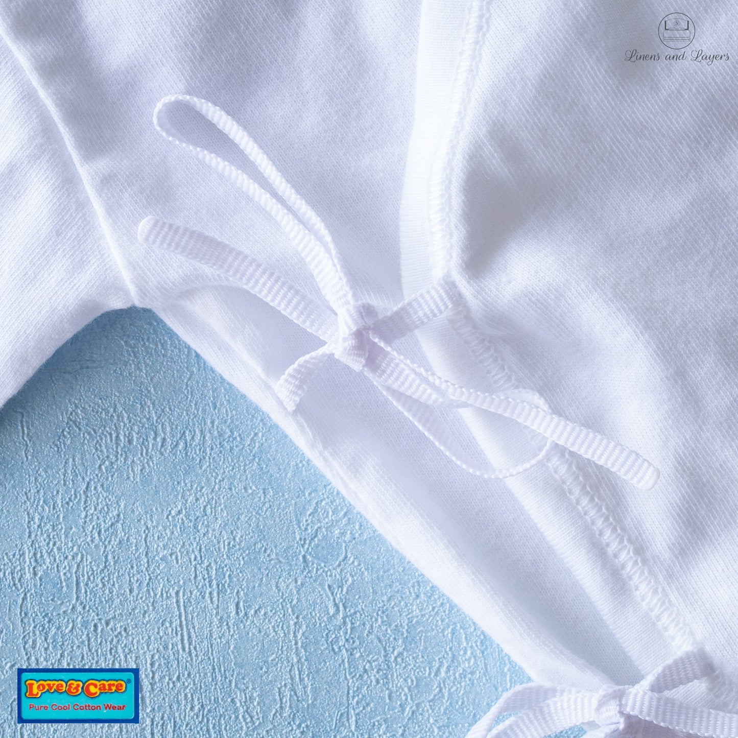 Love & Care - White Pure Cotton Newborn Baby Tie-side - Short Sleeves