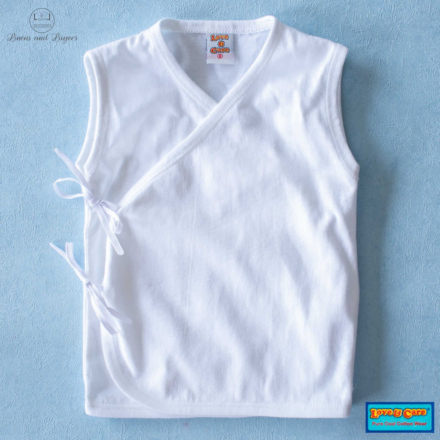 Love & Care - White Pure Cotton Newborn Baby Tie-side Sleeveless