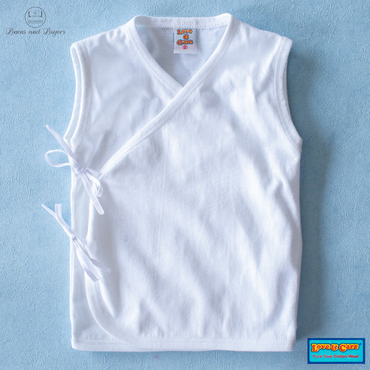 Love & Care - White Pure Cotton Newborn Baby Tie-side Sleeveless