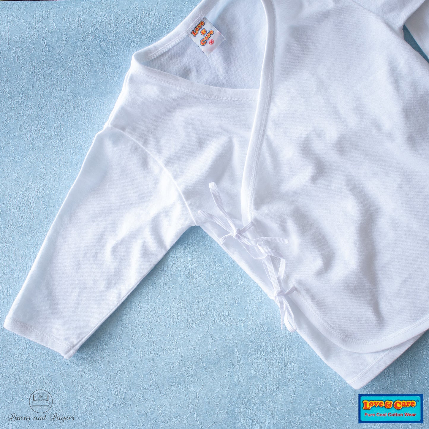 Love & Care -  White Pure Cotton Newborn Baby Tie-side - Long Sleeves