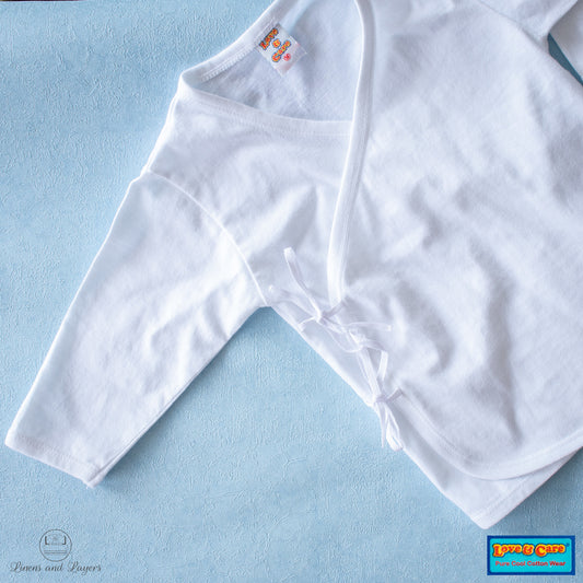 Love & Care -  White Pure Cotton Newborn Baby Tie-side - Long Sleeves