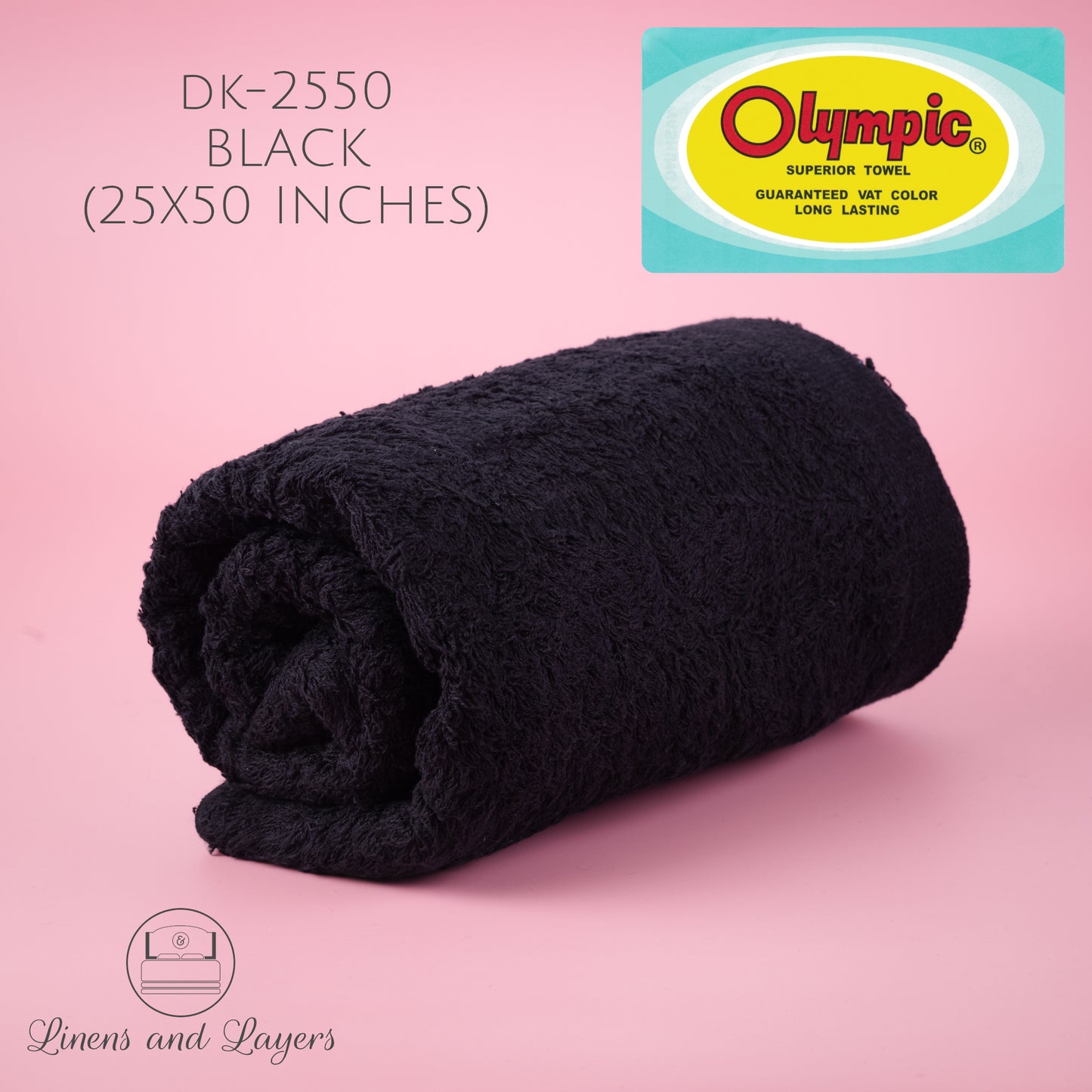 Olympic Black Bath Towel / Salon Towel / Spa Towel (470 GSM) - DK-2550 Terrycloth - 25x50 inches