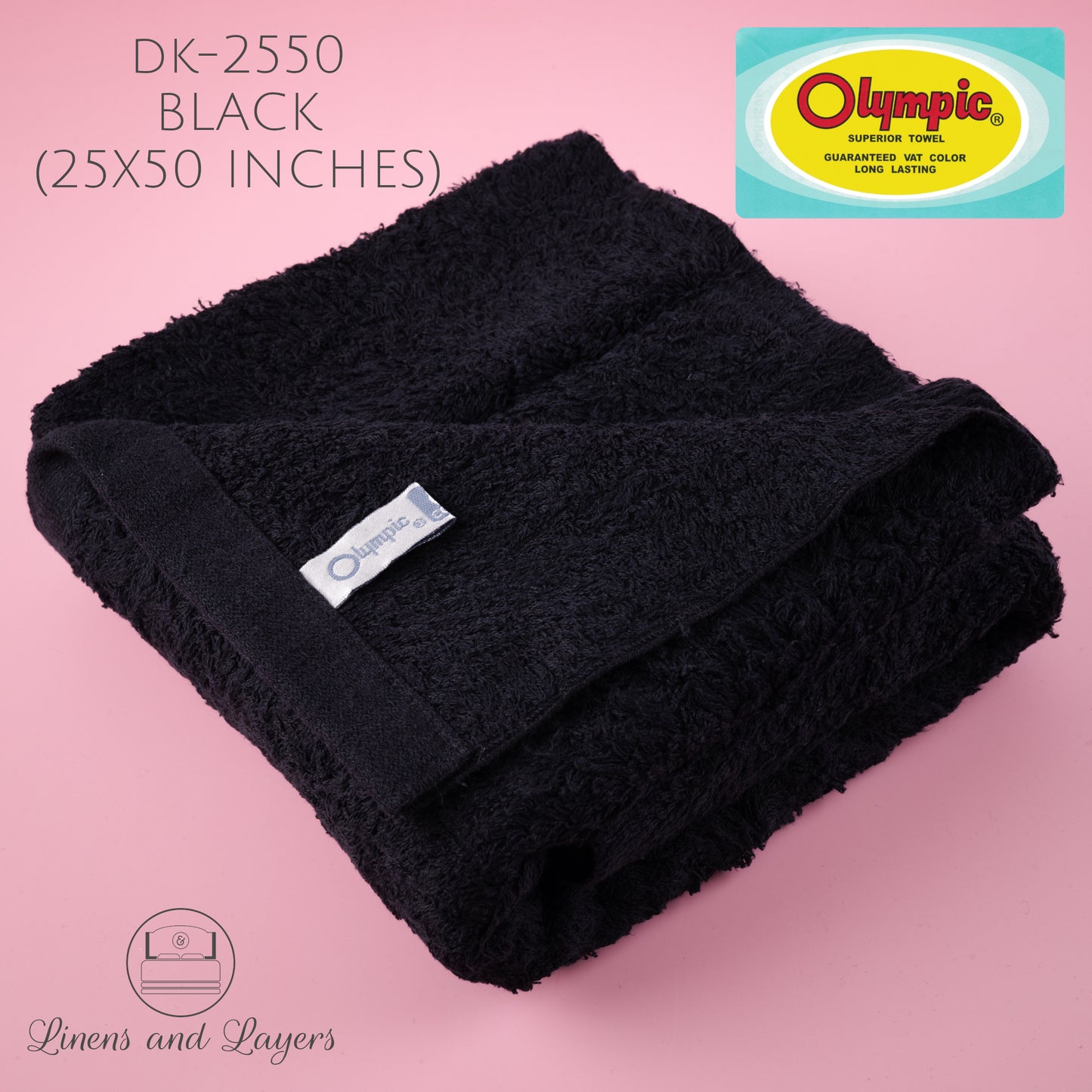 Olympic Black Bath Towel / Salon Towel / Spa Towel (470 GSM) - DK-2550 Terrycloth - 25x50 inches