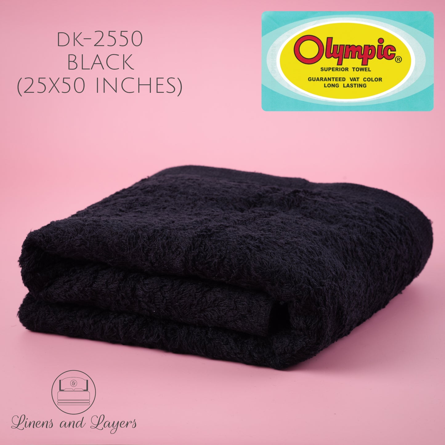 Olympic Black Bath Towel / Salon Towel / Spa Towel (470 GSM) - DK-2550 Terrycloth - 25x50 inches