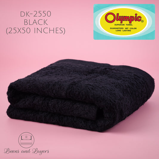 Olympic Black Bath Towel / Salon Towel / Spa Towel (470 GSM) - DK-2550 Terrycloth - 25x50 inches