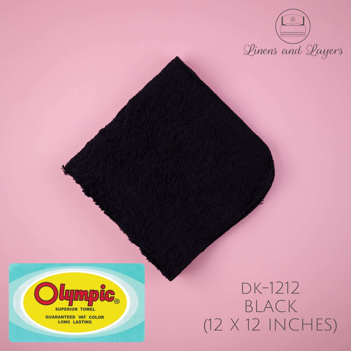 Olympic Black Face Towel / Salon Towel / Spa Towel (430 GSM) - DK-1212 Terrycloth - 12x12 inches
