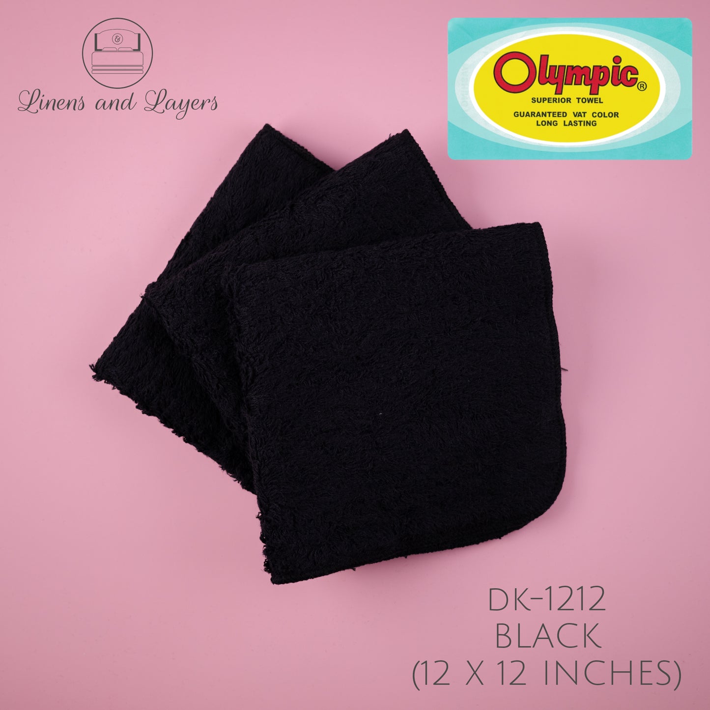 Olympic Black Face Towel / Salon Towel / Spa Towel (430 GSM) - DK-1212 Terrycloth - 12x12 inches