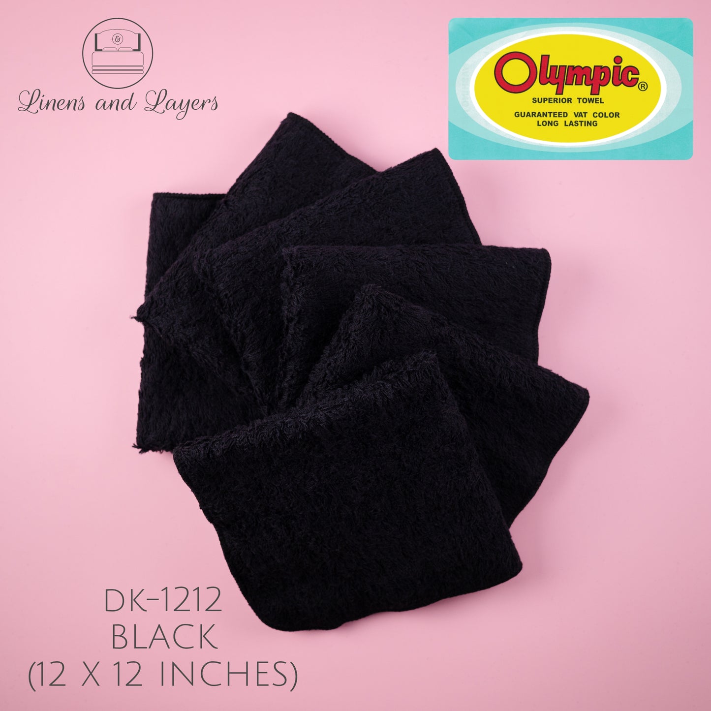 Olympic Black Face Towel / Salon Towel / Spa Towel (430 GSM) - DK-1212 Terrycloth - 12x12 inches