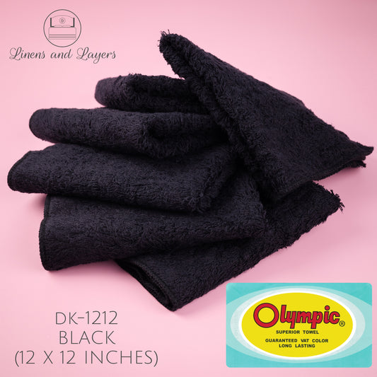 Olympic Black Face Towel / Salon Towel / Spa Towel  (430 GSM) -  DK-1212  Terrycloth - 12x12 inches
