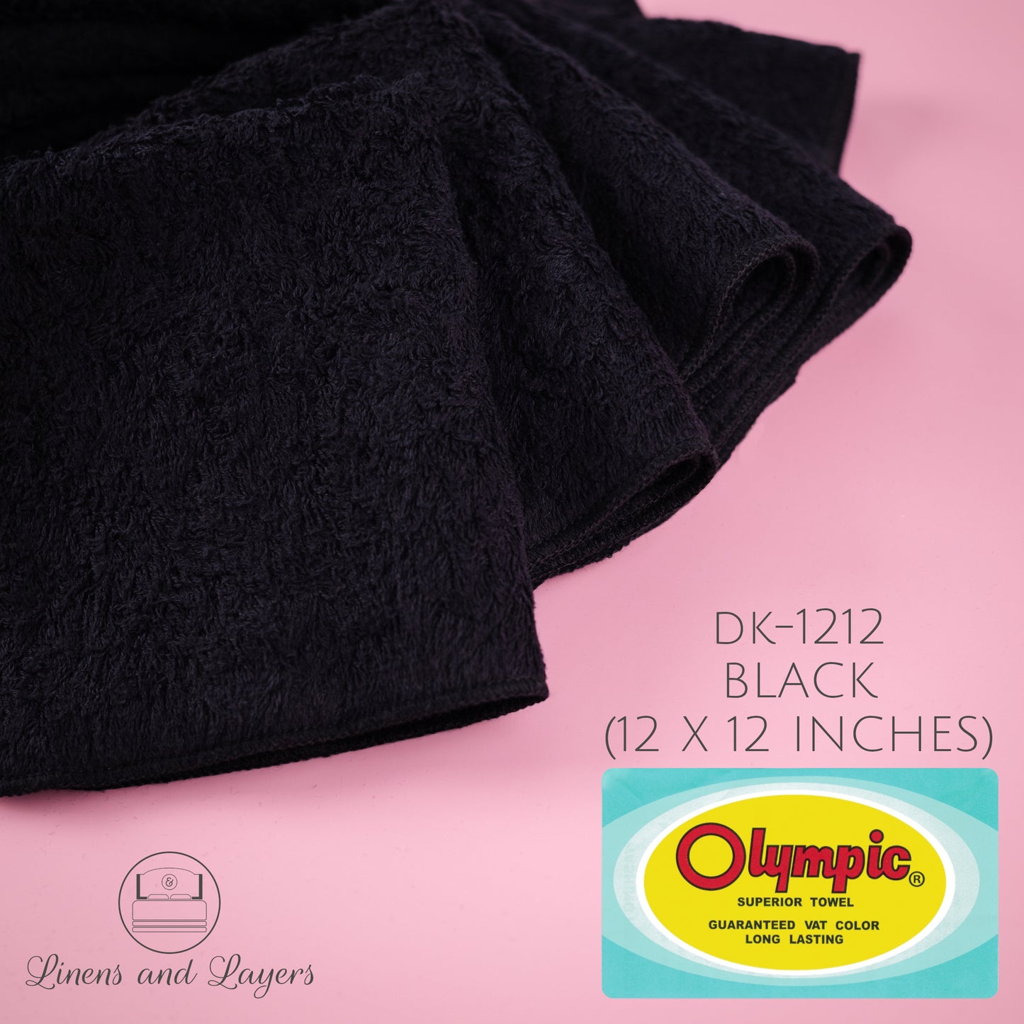 Olympic Black Face Towel / Salon Towel / Spa Towel (430 GSM) - DK-1212 Terrycloth - 12x12 inches