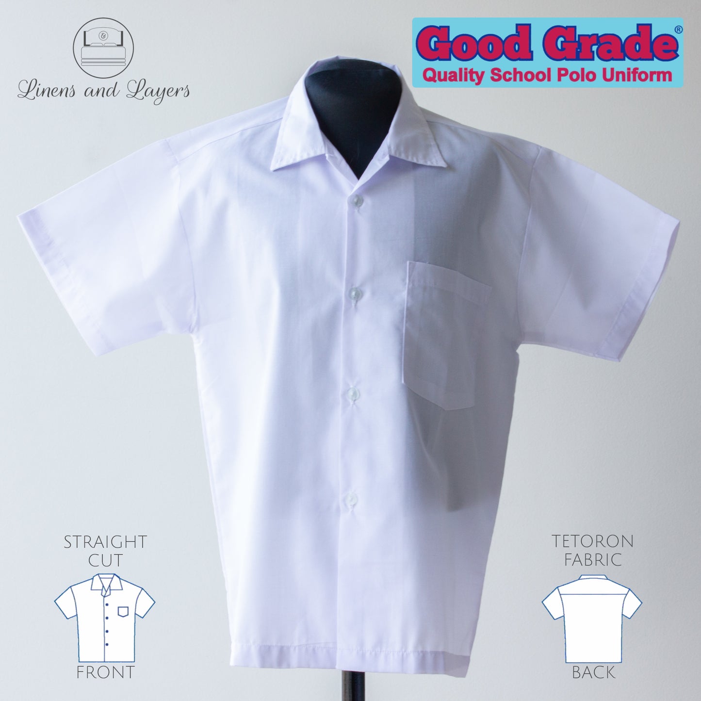Good Grade Unisex Classic School Polo Uniform - Straight Cut - Tetoron
