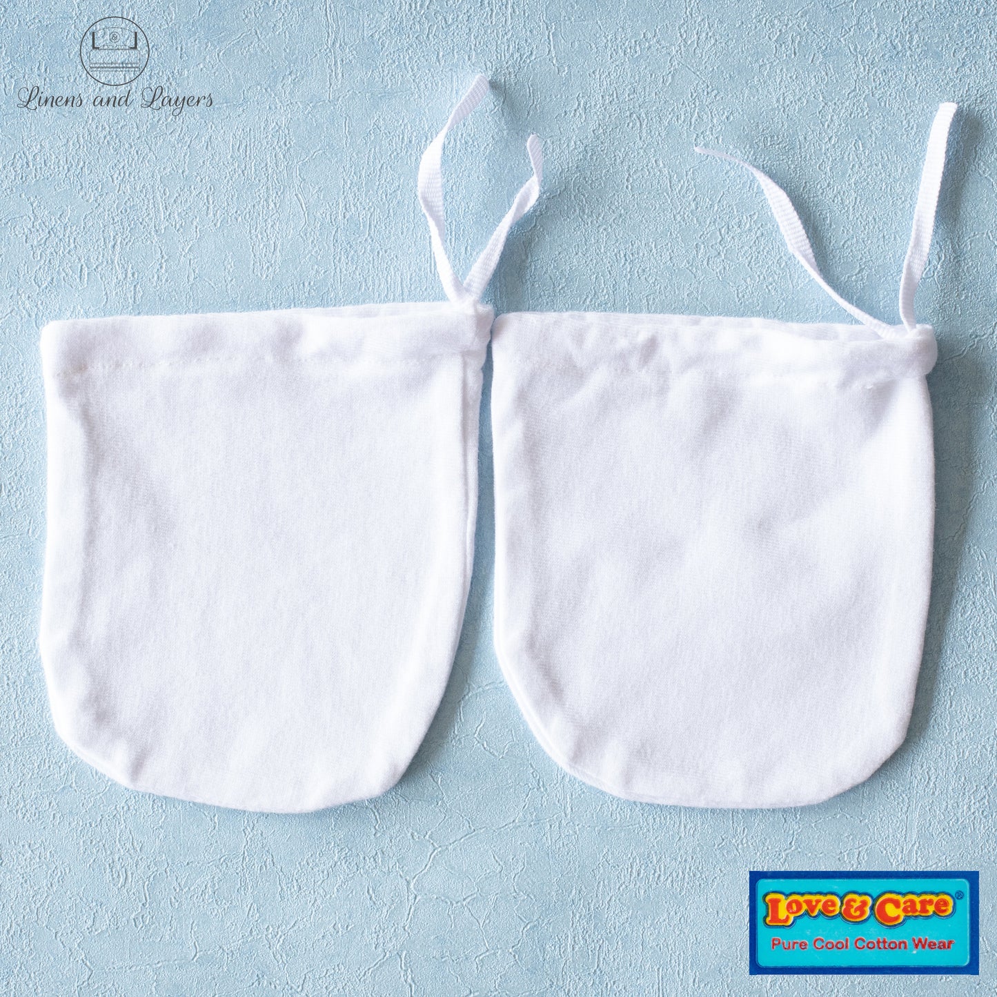 Love & Care - White Pure Cotton Newborn Baby Mittens with Lace
