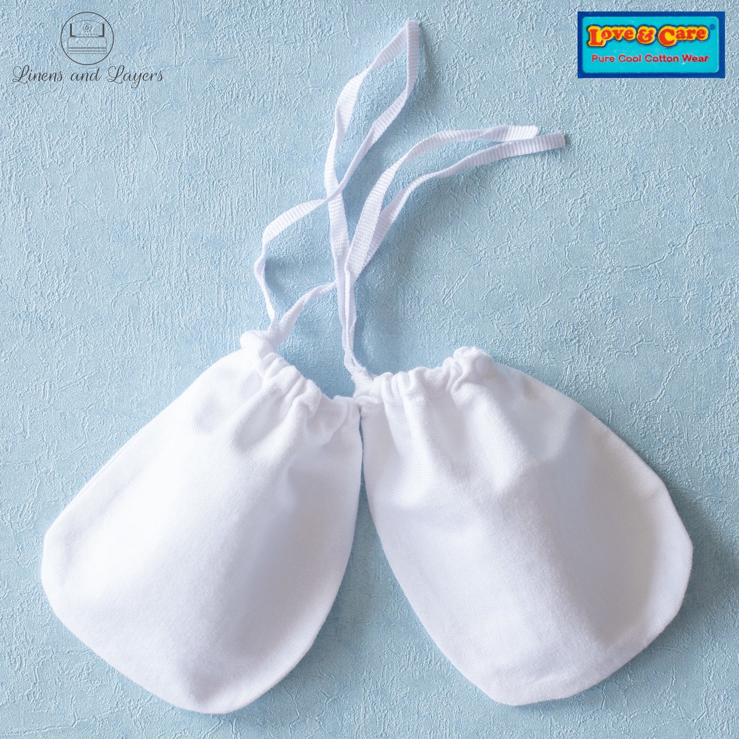 Love & Care - White Pure Cotton Newborn Baby Mittens with Lace
