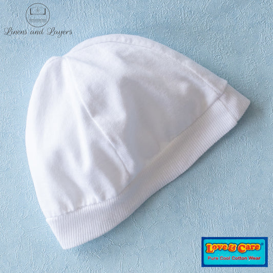 Love & Care - White Pure Cotton Newborn Baby Bonnet