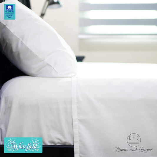 Whitefield White Flat Sheet / Top Sheet / Bed Sheet - Cotton Blend Percale Sheet