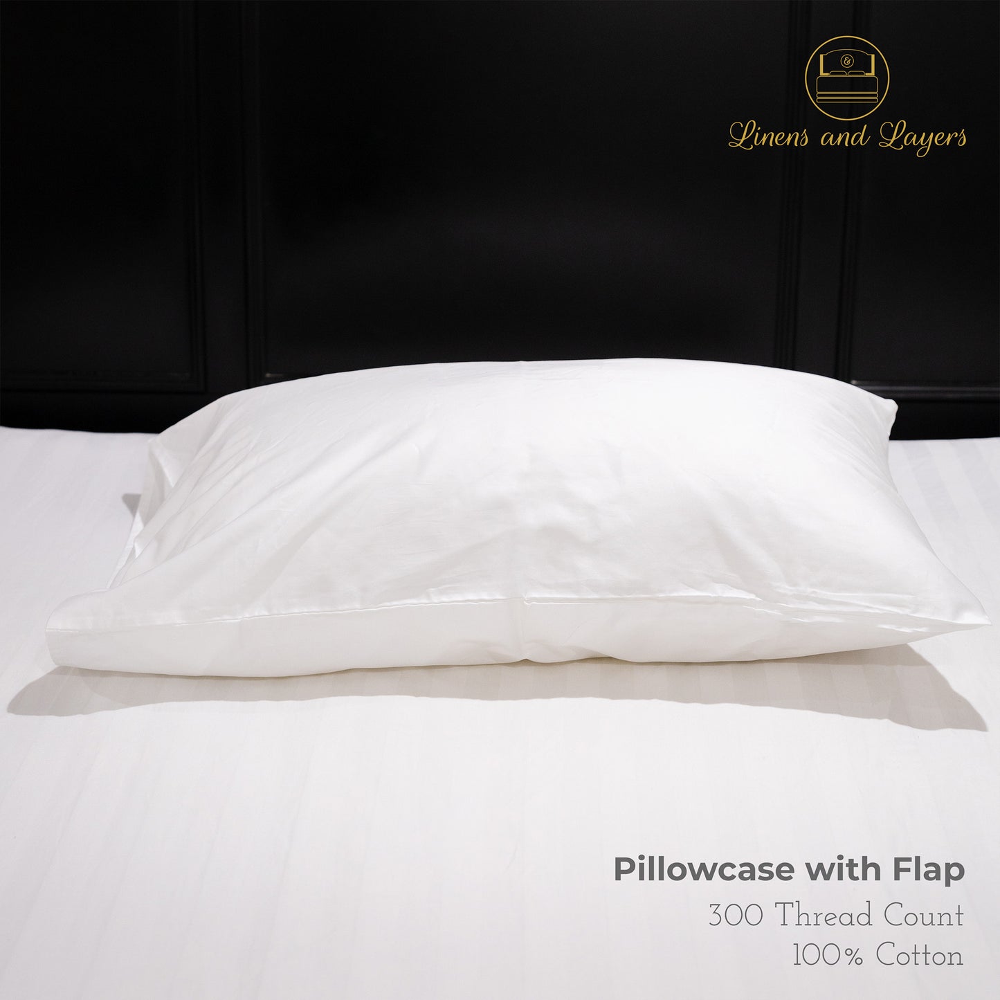 White Hotel Pillowcase with Flap / Overlap - 100% Cotton - 300 TC