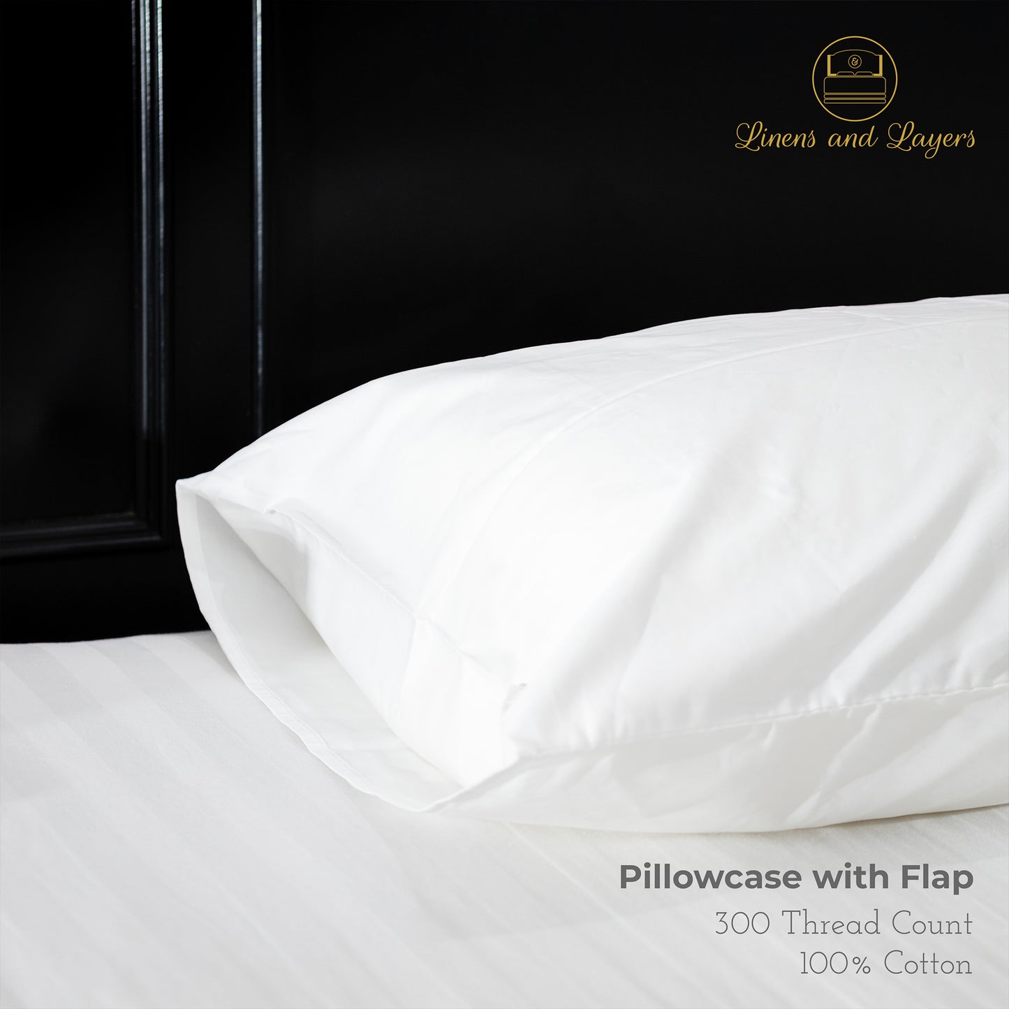 White Hotel Pillowcase with Flap / Overlap - 100% Cotton - 300 TC