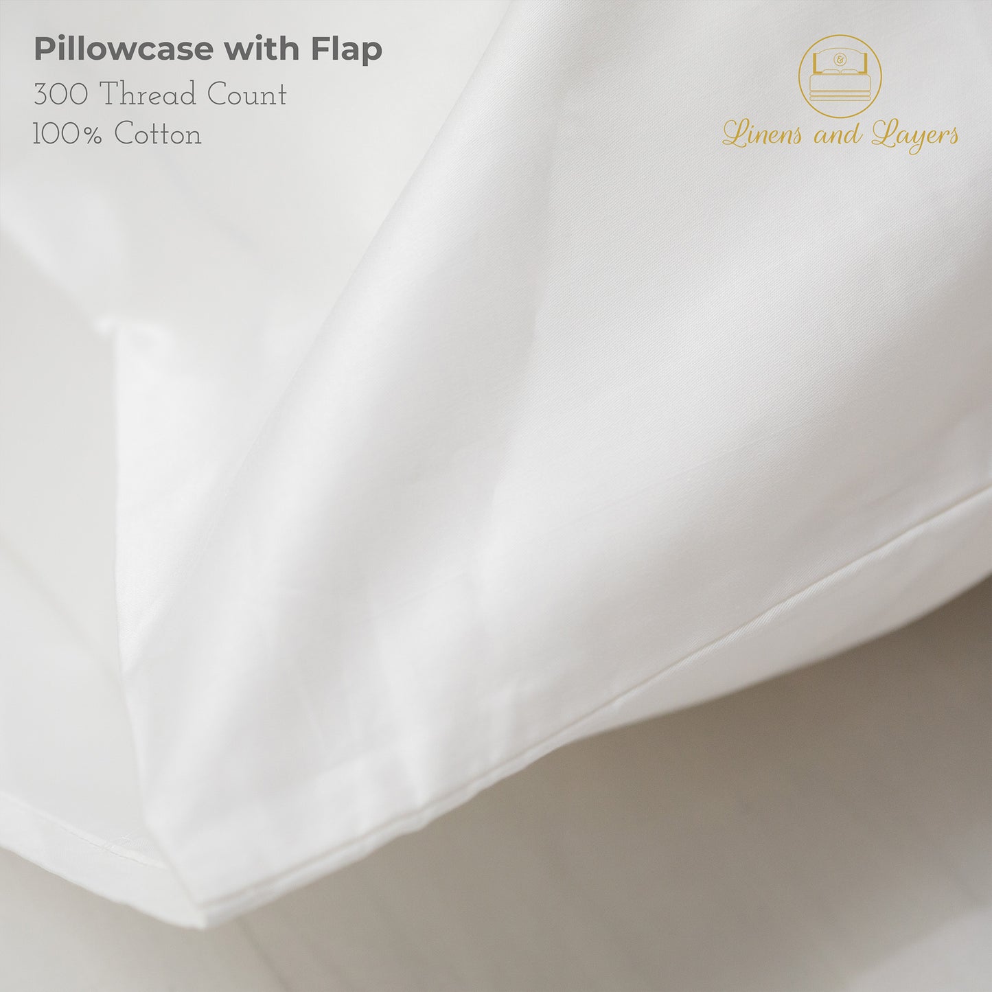 White Hotel Pillowcase with Flap / Overlap - 100% Cotton - 300 TC