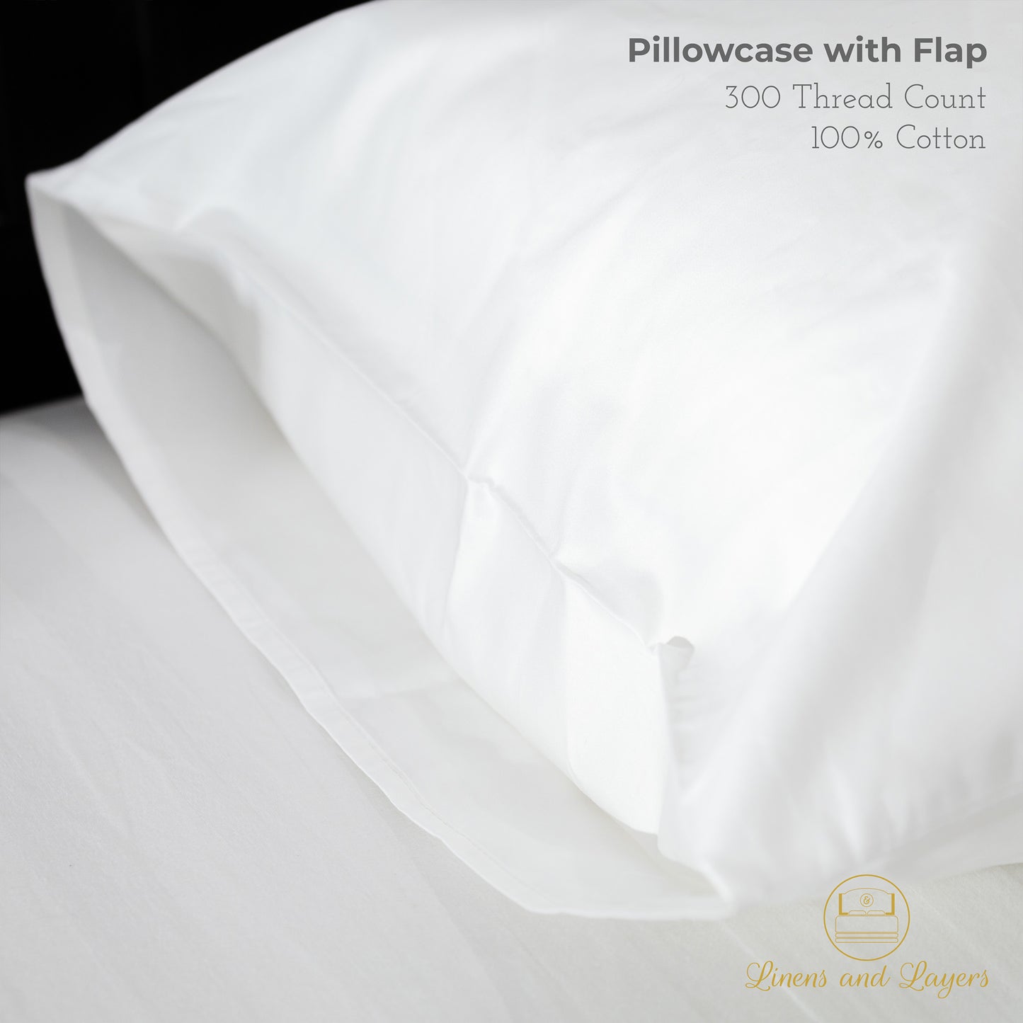 White Hotel Pillowcase with Flap / Overlap - 100% Cotton - 300 TC