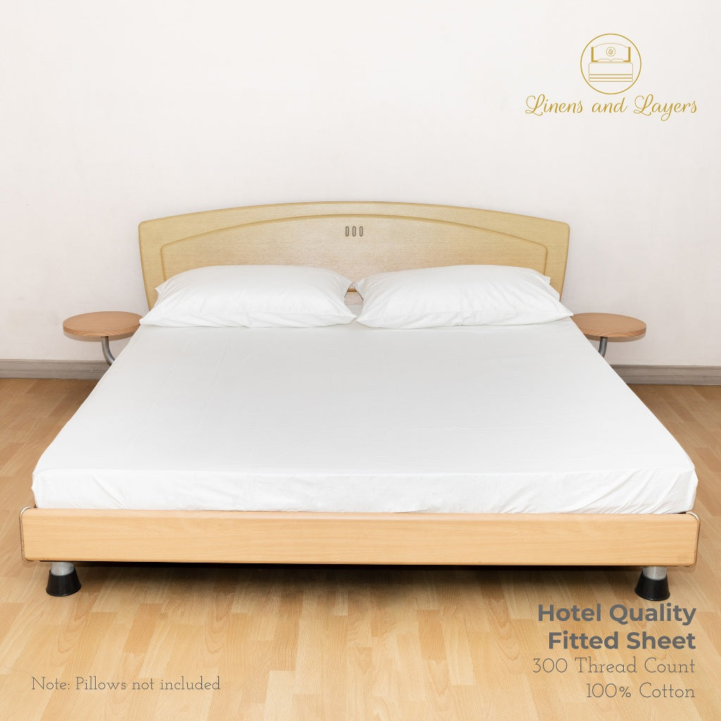 White Hotel Quality Fitted Sheet - 100% Cotton - 300 TC