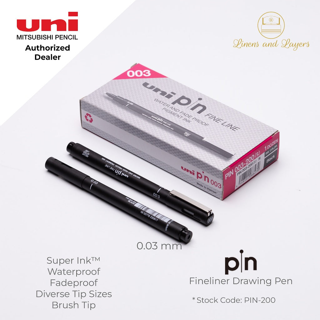 Uni Pin Fineliner Drawing Pen (Felt Tip) - PIN-200 - 0.03mm to 1.2mm