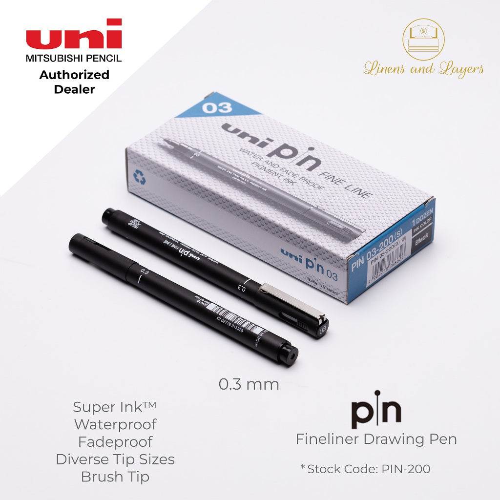 Uni Pin Fineliner Drawing Pen (Felt Tip) - PIN-200 - 0.03mm to 1.2mm