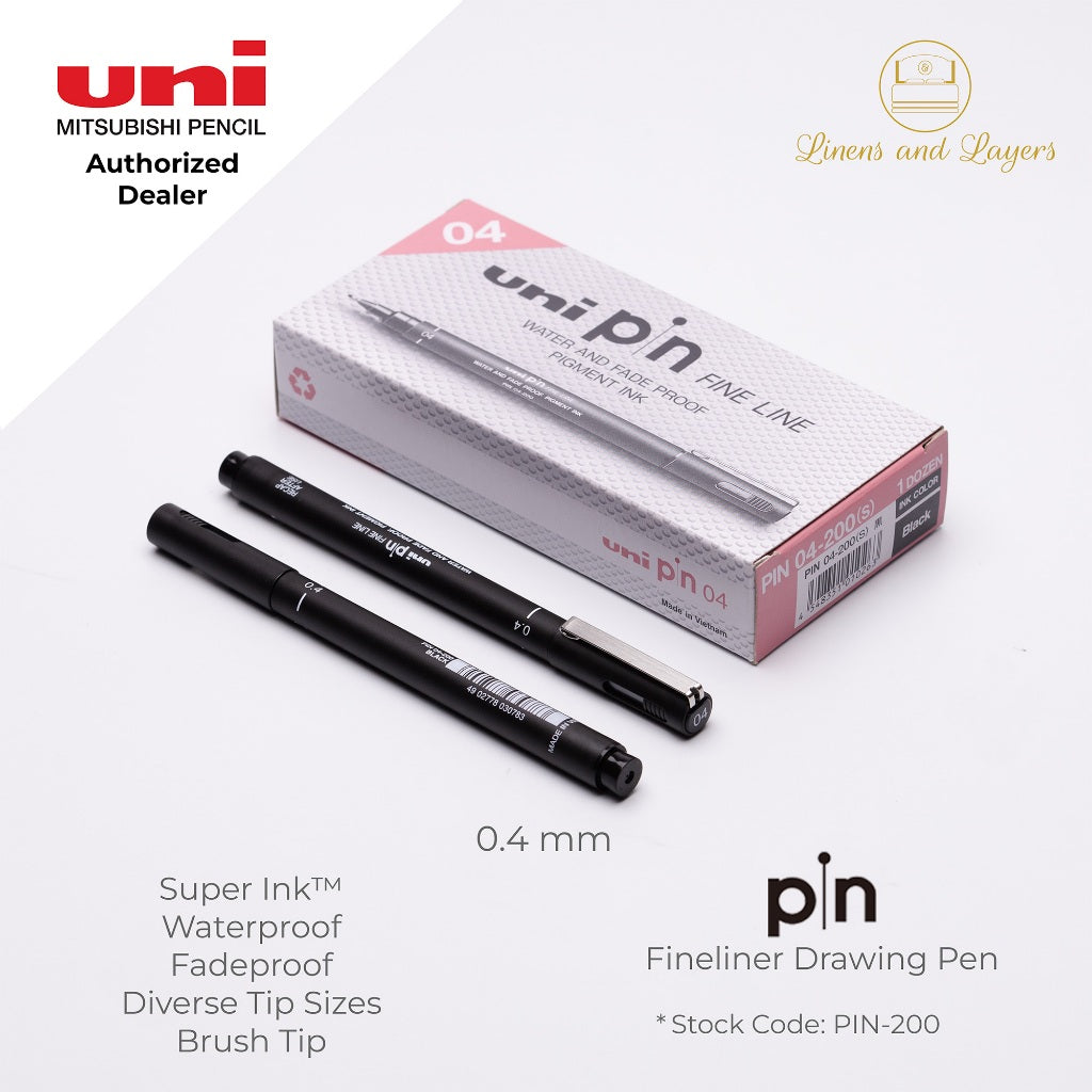 Uni Pin Fineliner Drawing Pen (Felt Tip) - PIN-200 - 0.03mm to 1.2mm