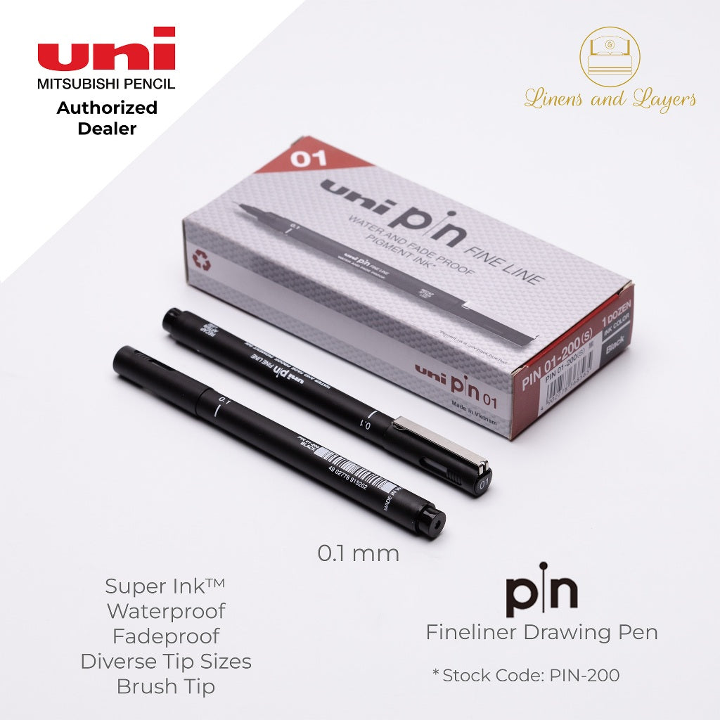 Uni Pin Fineliner Drawing Pen (Felt Tip) - PIN-200 - 0.03mm to 1.2mm