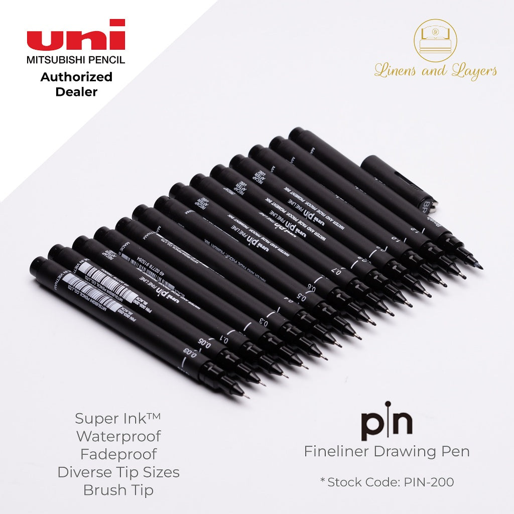 Uni Pin Fineliner Drawing Pen (Felt Tip) - PIN-200 - 0.03mm to 1.2mm