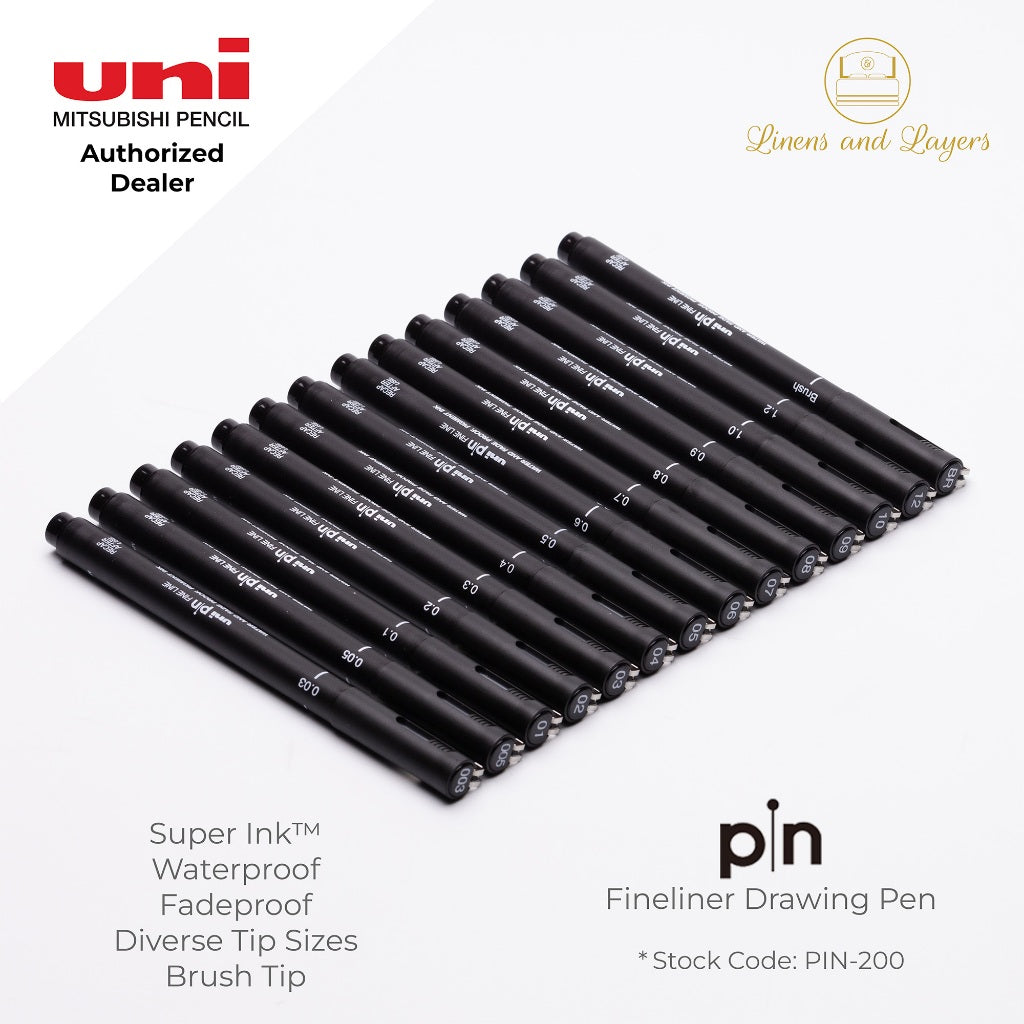 Uni Pin Fineliner Drawing Pen (Felt Tip) - PIN-200 - 0.03mm to 1.2mm