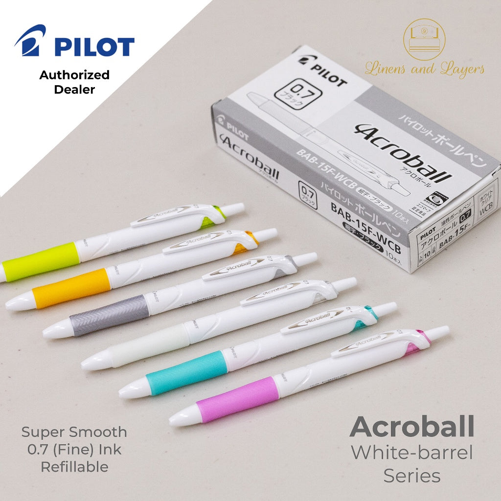 Pilot Acroball White-Barrel Fine Ballpoint Pen - BAB-15F-W - 0.7mm