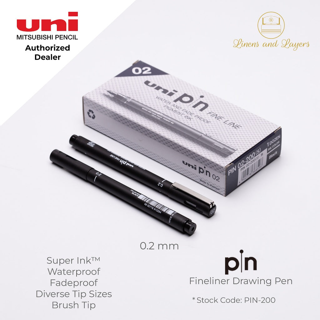 Uni Pin Fineliner Drawing Pen (Felt Tip) - PIN-200 - 0.03mm to 1.2mm