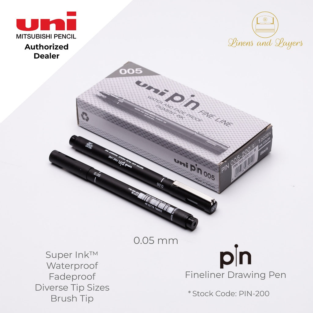 Uni Pin Fineliner Drawing Pen (Felt Tip) - PIN-200 - 0.03mm to 1.2mm