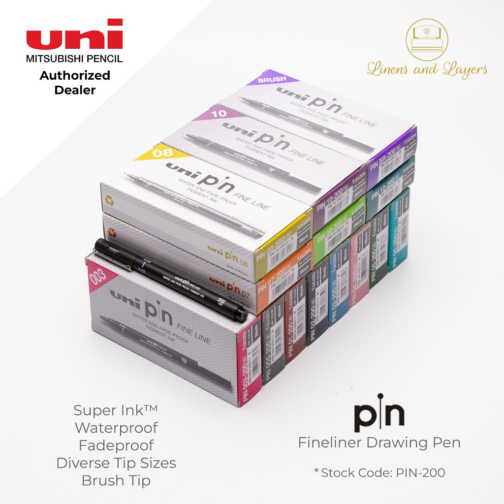 Uni Pin Fineliner Drawing Pen (Felt Tip) - PIN-200 - 0.03mm to 1.2mm