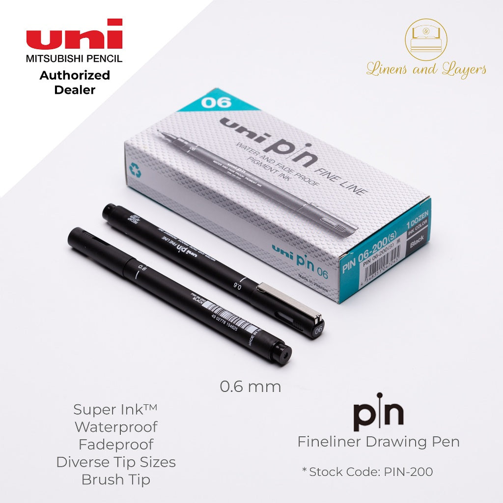 Uni Pin Fineliner Drawing Pen (Felt Tip) - PIN-200 - 0.03mm to 1.2mm