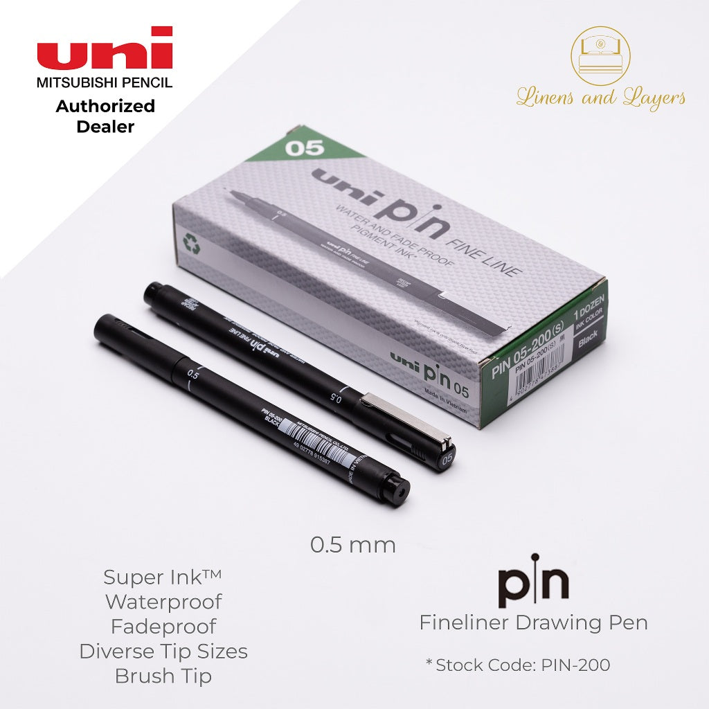 Uni Pin Fineliner Drawing Pen (Felt Tip) - PIN-200 - 0.03mm to 1.2mm