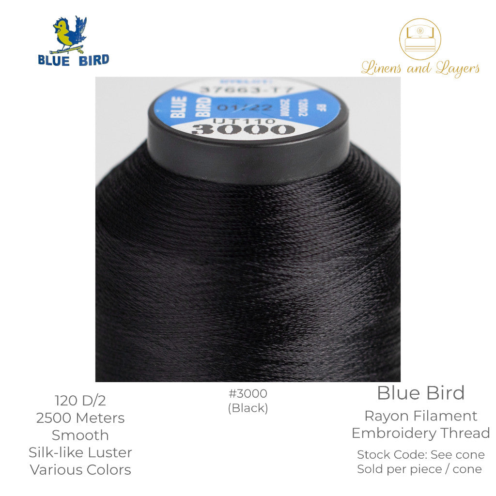 Blue Bird Embroidery Thread (2500 Meters) - 120 D/2 - Viscose Rayon Filament