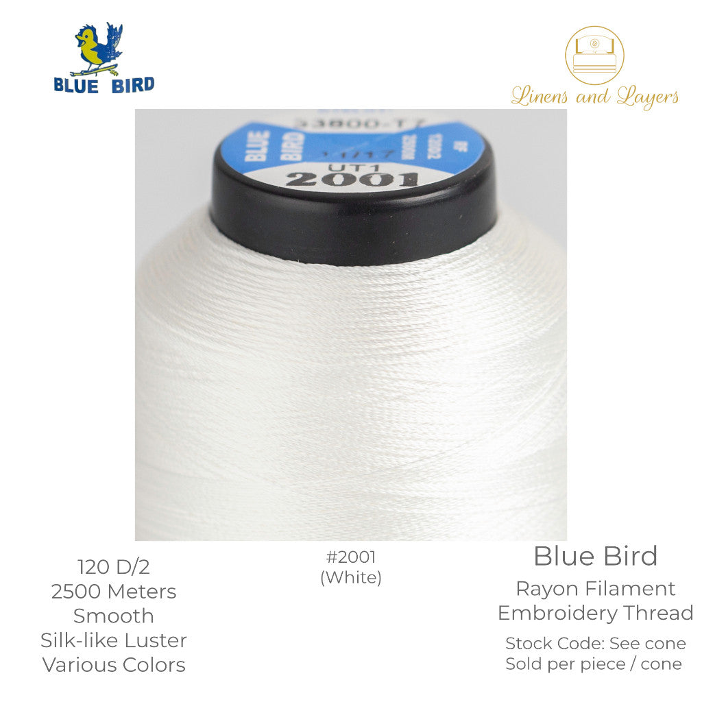 Blue Bird Embroidery Thread (2500 Meters) - 120 D/2 - Viscose Rayon Filament