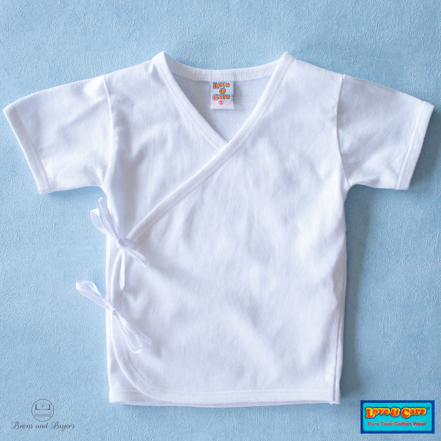 Love & Care - White Pure Cotton Newborn Baby Tie-side - Short Sleeves