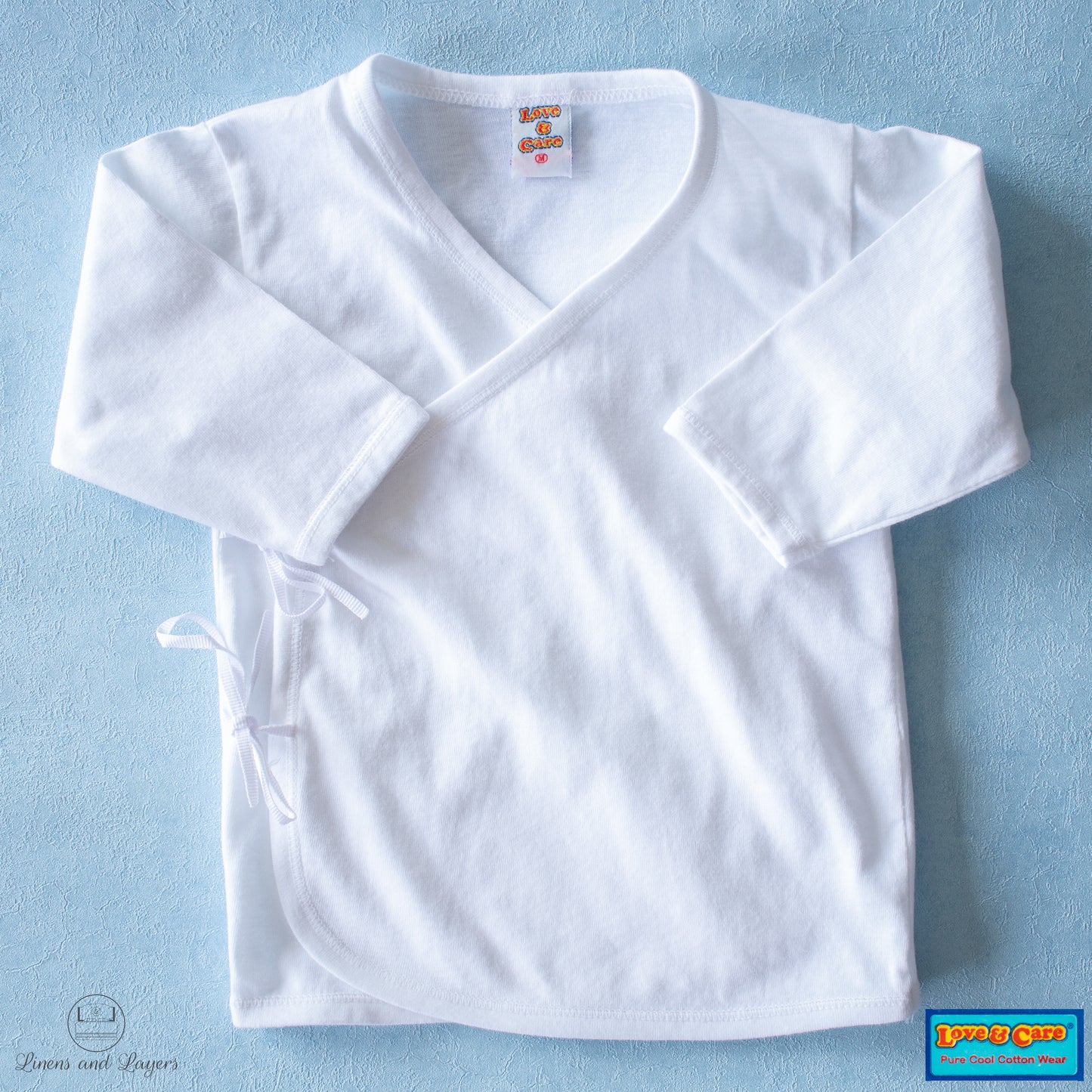 Love & Care -  White Pure Cotton Newborn Baby Tie-side - Long Sleeves