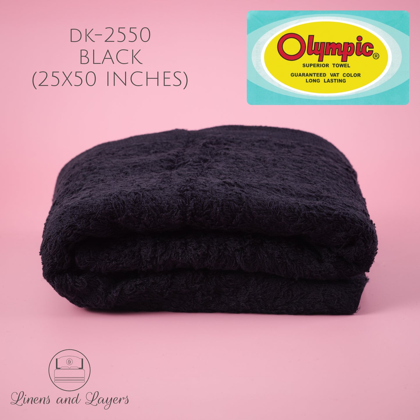 Olympic Black Bath Towel / Salon Towel / Spa Towel (470 GSM) - DK-2550 Terrycloth - 25x50 inches