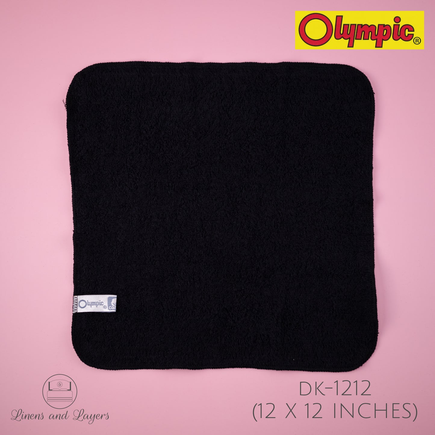 Olympic Black Face Towel / Salon Towel / Spa Towel  (430 GSM) -  DK-1212  Terrycloth - 12x12 inches