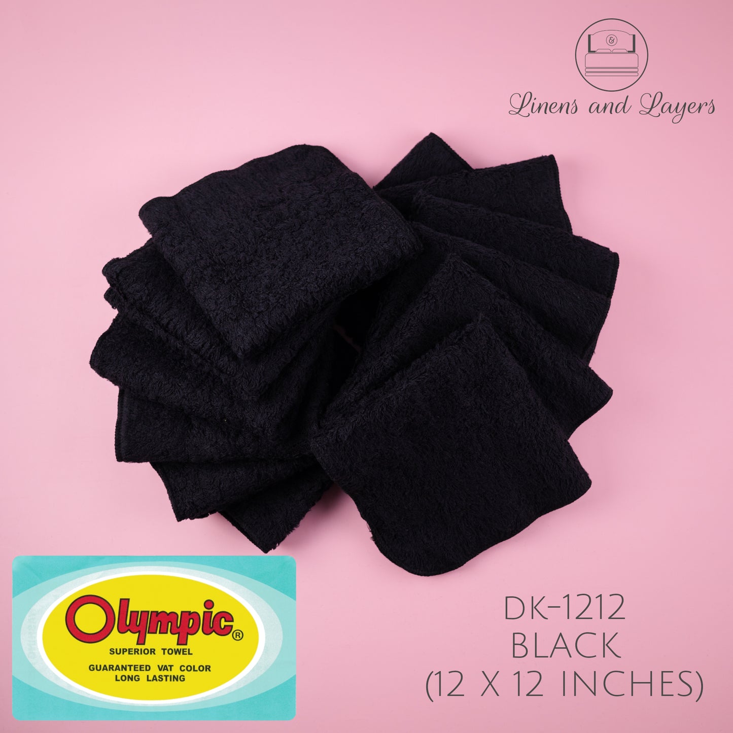 Olympic Black Face Towel / Salon Towel / Spa Towel  (430 GSM) -  DK-1212  Terrycloth - 12x12 inches