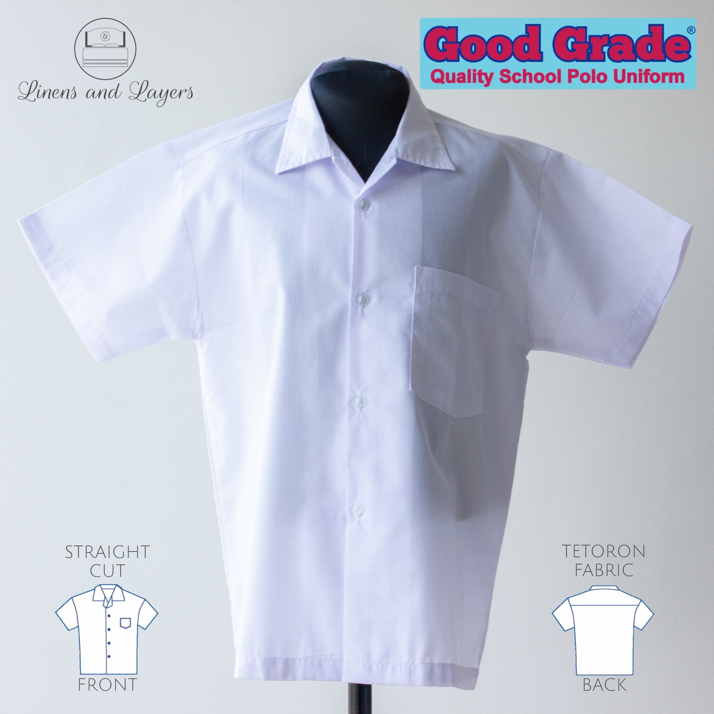 Good Grade Unisex Classic School Polo Uniform - Straight Cut - Tetoron