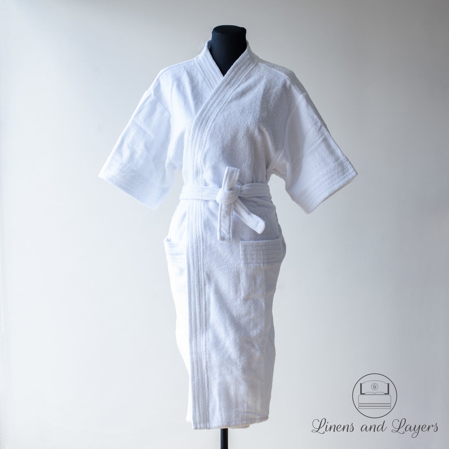 White Kimono Style Hotel Bathrobe - Terrycloth